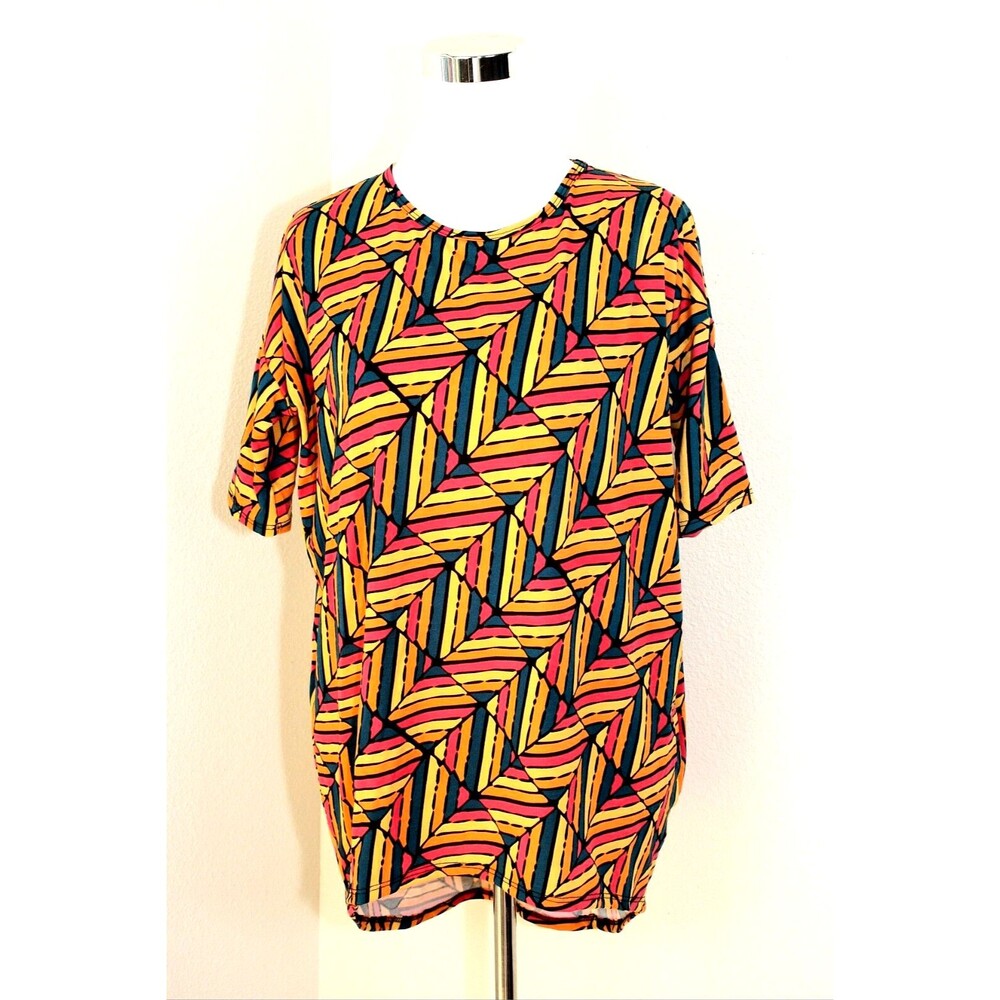 NWT Dopamine LULAROE IRMA Knit Tunic Top XXS Hi-Low SS Multicolor SS Op Art #02